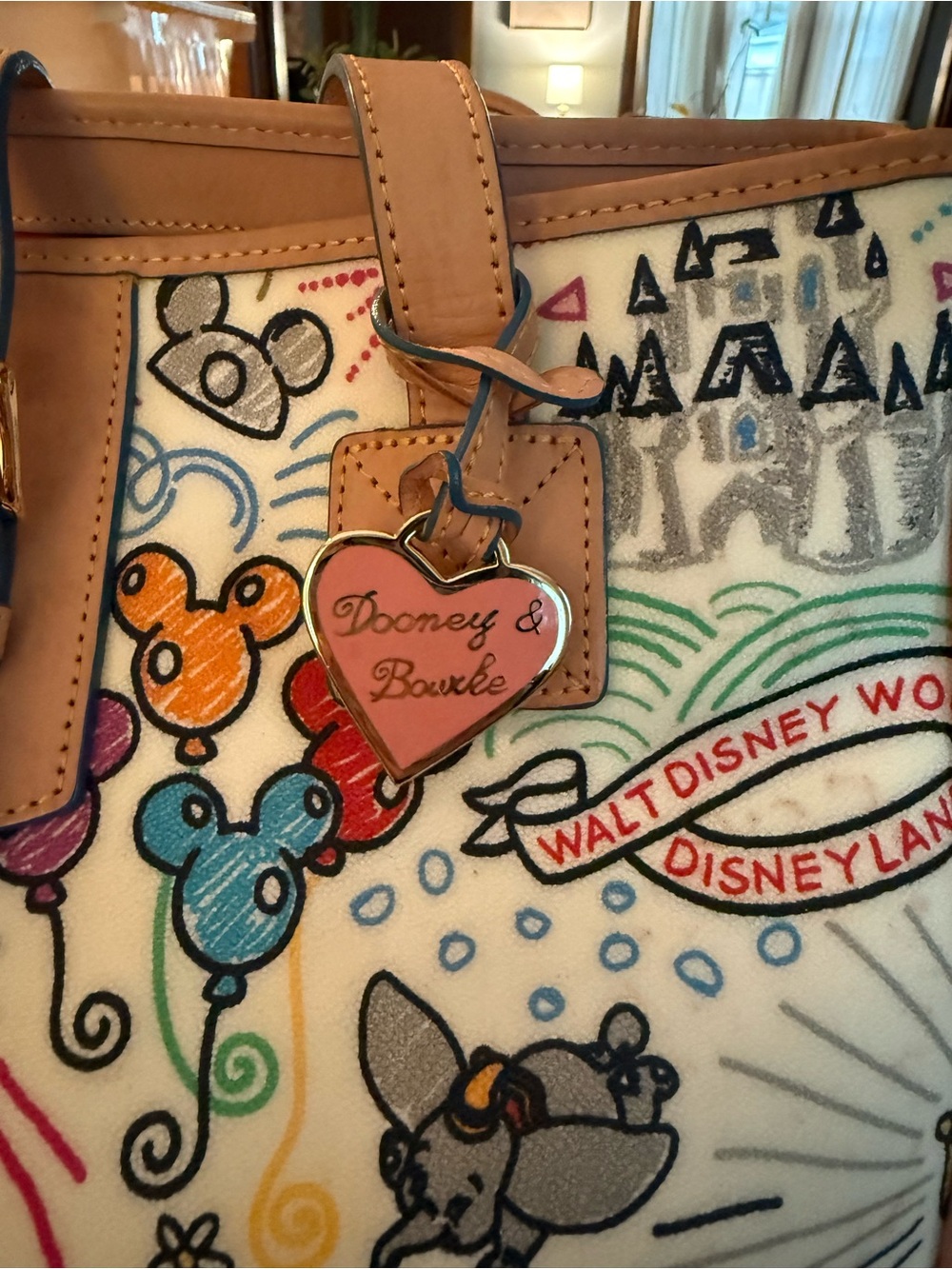 Dooney & Bourke Cream Canvas Disney Icon Tote with Tan Trim - Picture 3 of 10